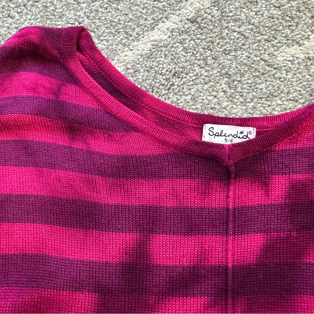 Splendid Hot Pink Striped Short Sleeve Knit Top Girls 5/6 - Picture 2 of 5